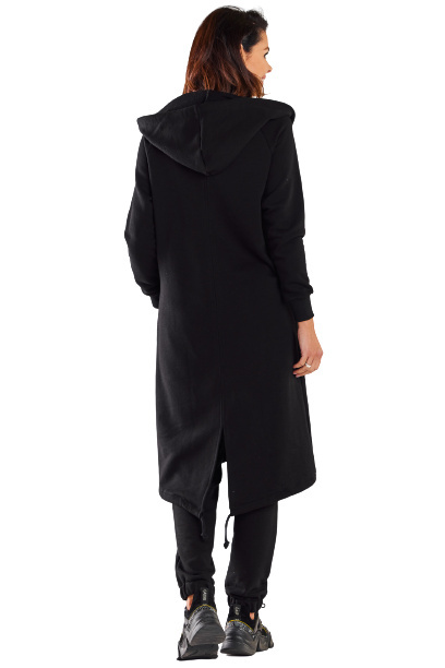 Bluza damska długa z kapturem dresowa rozpinana bawełna czarna